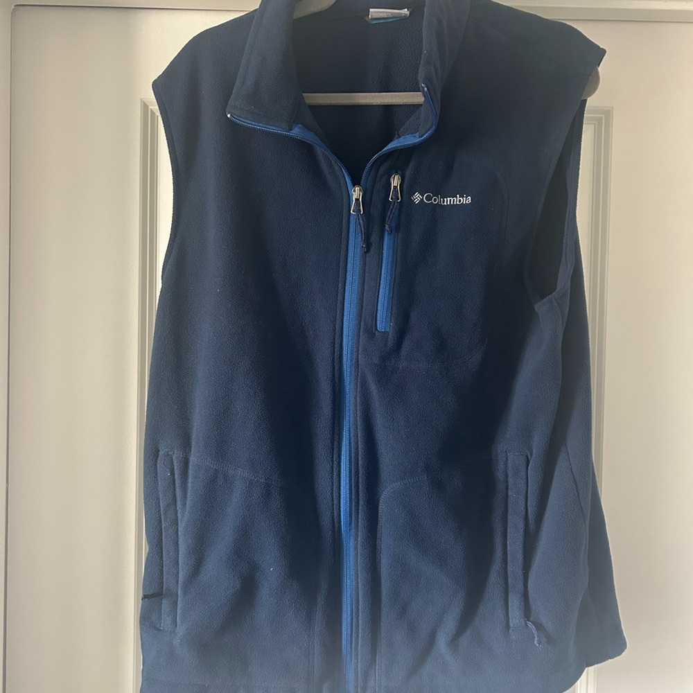 Columbia Navy Fleece Vest with Bright Blue Accent